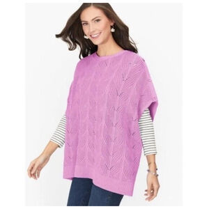 Talbots Women’s Chevron Pointelle Cable Knit Draped Poncho Purple XS/S Casual